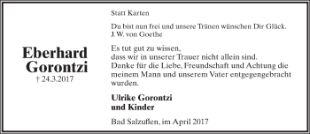 Anzeige  Eberhard Gorontzi  Lippische Landes-Zeitung