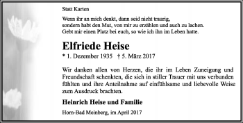 Anzeige  Elfriede Heise  Lippische Landes-Zeitung