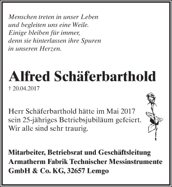 Anzeige  Alfred Schäferbarthold  Lippische Landes-Zeitung