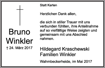 Anzeige  Bruno Winkler  Lippische Landes-Zeitung