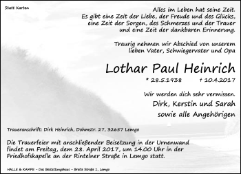 Anzeige  Lothar Paul Heinrich  Lippische Landes-Zeitung