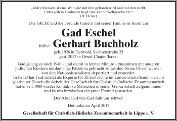 Anzeige  Gad Eschel  Lippische Landes-Zeitung