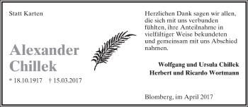 Anzeige  Alexander Chillek  Lippische Landes-Zeitung
