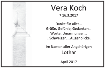 Anzeige  Vera Koch  Lippische Landes-Zeitung
