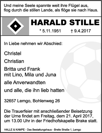 Anzeige  Harald Stille  Lippische Landes-Zeitung