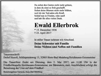 Anzeige  Ewald Ellerbrok  Lippische Landes-Zeitung