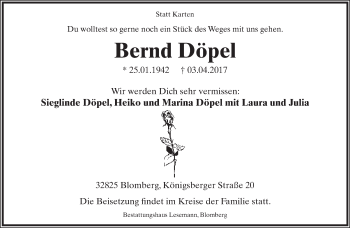 Anzeige  Bernd Döpel  Lippische Landes-Zeitung