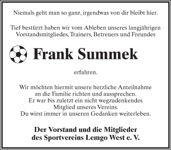 Anzeige  Frank Summek  Lippische Landes-Zeitung