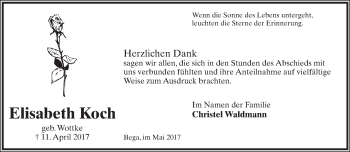 Anzeige  Elisabeth Koch  Lippische Landes-Zeitung