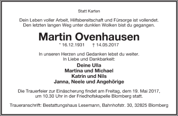 Anzeige  Martin Ovenhausen  Lippische Landes-Zeitung