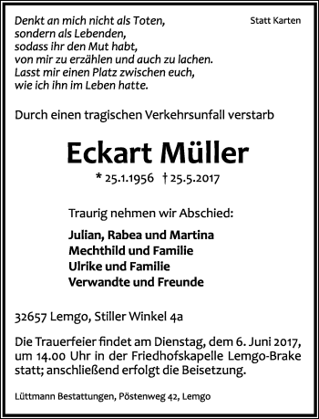 Anzeige  Eckart  Müller  Lippische Landes-Zeitung