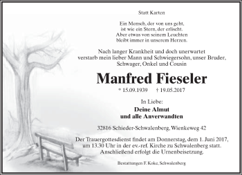 Anzeige  Manfred Fieseler  Lippische Landes-Zeitung
