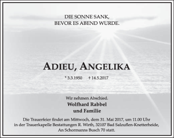 Anzeige  Angelika Rabbel  Lippische Landes-Zeitung