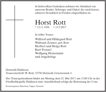 Anzeige  Horst Rott  Lippische Landes-Zeitung