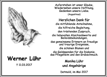 Anzeige  Werner Lühr  Lippische Landes-Zeitung