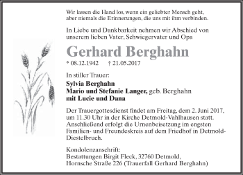 Anzeige  Gerhard Berghahn  Lippische Landes-Zeitung