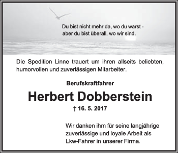 Anzeige  Herbert Dobberstein  Lippische Landes-Zeitung