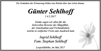 Anzeige  Günter Sehlhoff  Lippische Landes-Zeitung