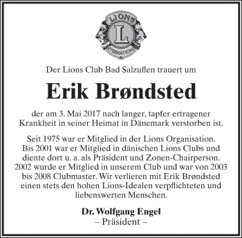Anzeige  Erik Brondsted  Lippische Landes-Zeitung