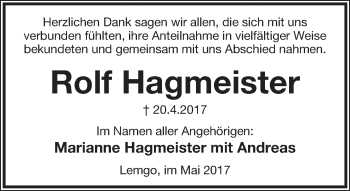 Anzeige  Rolf Hagmeister  Lippische Landes-Zeitung