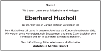 Anzeige  Eberhard Huxholl  Lippische Landes-Zeitung