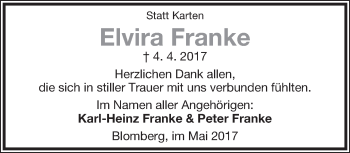 Anzeige  Elvira Franke  Lippische Landes-Zeitung