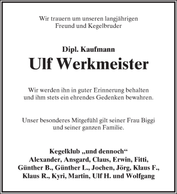 Anzeige  Ulf Werkmeister  Lippische Landes-Zeitung