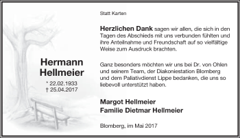 Anzeige  Hermann Hellmeier  Lippische Landes-Zeitung