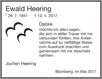 Anzeige  Ewald Heering  Lippische Landes-Zeitung