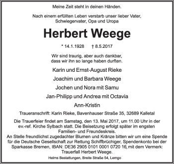 Anzeige  Herbert Weege  Lippische Landes-Zeitung