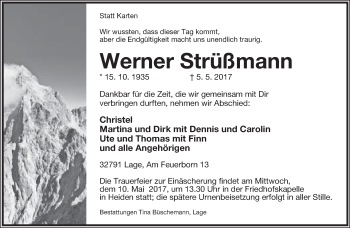 Anzeige  Werner Strüßmann  Lippische Landes-Zeitung
