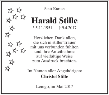 Anzeige  Harald Stille  Lippische Landes-Zeitung
