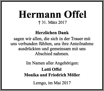 Anzeige  Hermann Offel  Lippische Landes-Zeitung