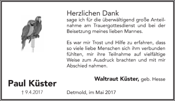 Anzeige  Paul Küster  Lippische Landes-Zeitung