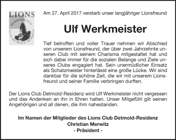 Anzeige  Ulf Werkmeister  Lippische Landes-Zeitung