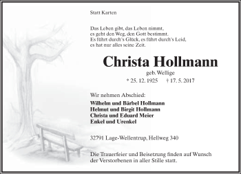 Anzeige  Christa Hollmann  Lippische Landes-Zeitung