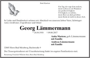Anzeige  Georg Lämmermann  Lippische Landes-Zeitung