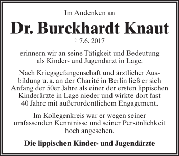 Anzeige  Burckhardt Knaut  Lippische Landes-Zeitung