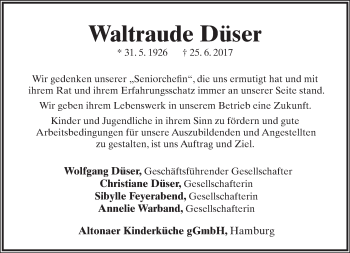 Anzeige  Waltraude Ingenolde Düser  Lippische Landes-Zeitung