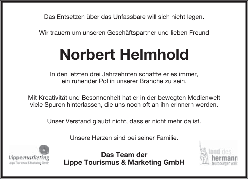  Traueranzeige für Norbert Helmhold vom 24.06.2017 aus Lippische Landes-Zeitung