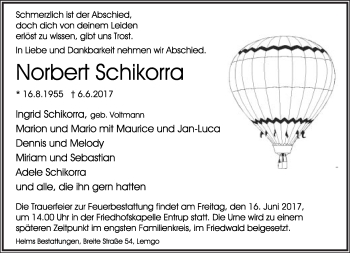 Anzeige  Norbert Schikorra  Lippische Landes-Zeitung