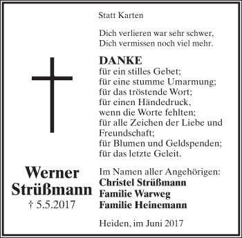 Anzeige  Werner Strüßmann  Lippische Landes-Zeitung
