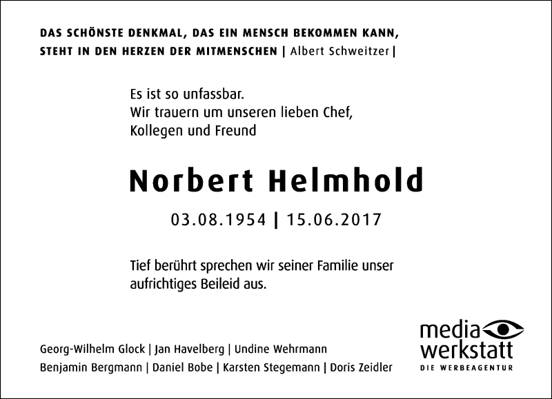  Traueranzeige für Norbert Helmhold vom 22.06.2017 aus Lippische Landes-Zeitung
