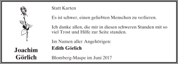 Anzeige  Joachim Görlich  Lippische Landes-Zeitung