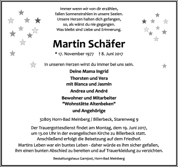 Anzeige  Martin Schäfer  Lippische Landes-Zeitung