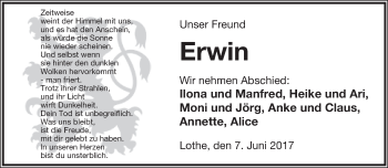 Anzeige  Erwin Rose  Lippische Landes-Zeitung