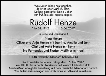 Anzeige  Rudolf Henze  Lippische Landes-Zeitung