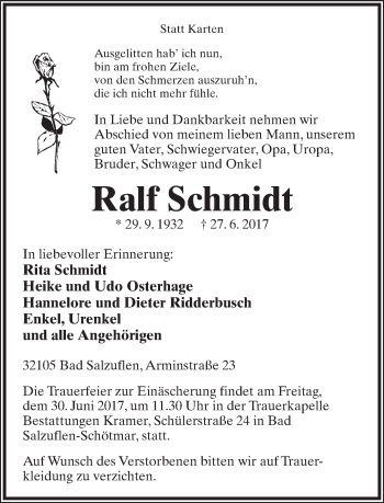 Anzeige  Ralf Schmidt  Lippische Landes-Zeitung