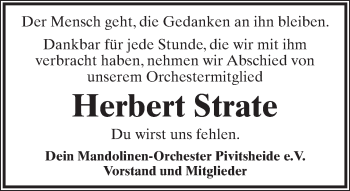 Anzeige  Herbert Strate  Lippische Landes-Zeitung