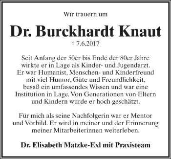 Anzeige  Burckhardt Knaut  Lippische Landes-Zeitung